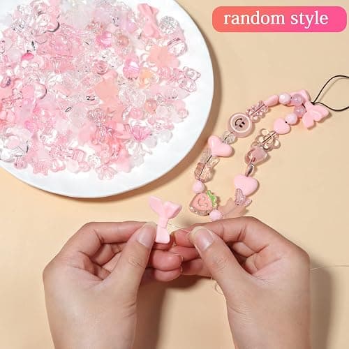Forise 120pcs Acrylic Pink Assorted Beads Mix Random Style Candy Color Pastel Plastic Flower Beads for DIY Jewelry Making Bracelet Necklaces Phone Lanyard thumbnail 3