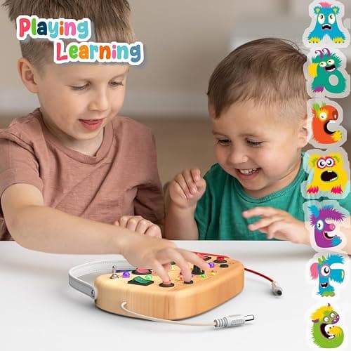 Montessori Toddler Busy Board Sensory Toys for Toddlers Wooden Autism Sensory Toy, Toddler Switch Board with 17 LED Lights for Kids 1-6 Year Olds to Develop Fine Motor Skills. thumbnail 5