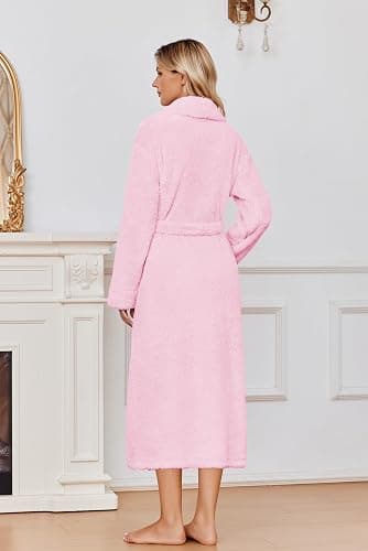 Ekouaer Plush Soft Robes for Women,Fluffy Warm Cozy Fleece Long Bathrobe | Premium Fuzzy Bathrobe with Pockets, Light Weight Bath Robe for Shower Spa Lounging thumbnail 5