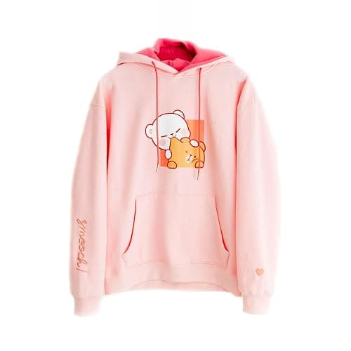 Milkmochabear Official Smooch and Snuggle Pink Black Fleece Hoodie Unisex Drop-Shoulder Milk Mocha Screen Print Embroidered - Image 1