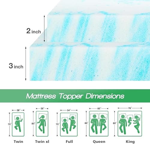 Sweetcrispy Mattress Topper Queen, 2 Inch Thick Memory Foam Gel Infused Cooling Toppers Pad for Queen Size Bed, Sleeper Sofa, RV, Camper, CertiPUR US Certified, Ventilated and Breathable, Blue thumbnail 3