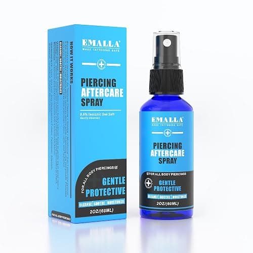 Emalla 3-in-1 Piercing Aftercare Spray 2oz Saline Spray for Piercings | Gentle Ear Piercing Cleaner Saline Solution for Piercing Soothing Piering Bump Care Alcohol Free Daily Mist Nose Belly Button - Image 1