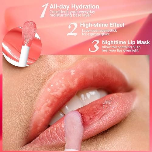 BANGFENG 2Pack Non-sticky Lip Oil, Moisturizing Glossy/Shiny Lip Gloss Oil PlumpingTint, Hydrating Lip Gloss Lip Balm, Long Lasting Nourishing Fruit Flavoure Lip Oils(Strawberry + Coconut) thumbnail 6