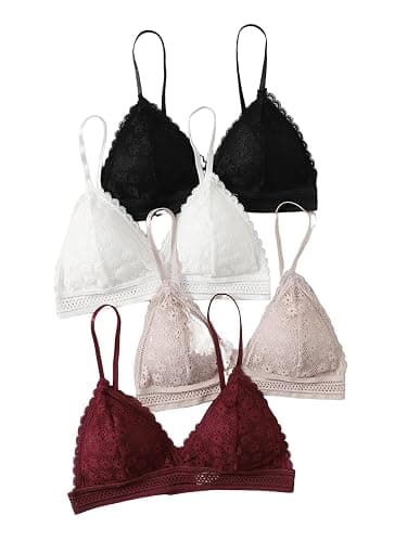 COZYEASE Women's 4 Pcs Floral Lace Adjustable Straps Bralettes Solid Breathable Bra Set - Image 1