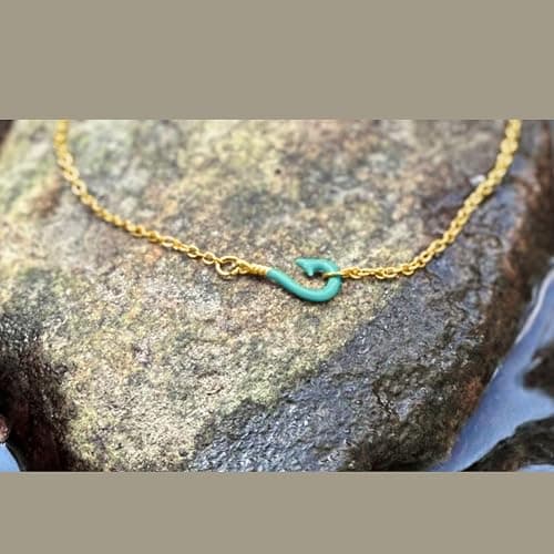 HOPPY DO CO. Lake Life Necklace for Women, Fish Hook Charm Necklace, Water Inspired Jewelry, Beach & Boating Gift, 18" Chain + 1" Extender thumbnail 3