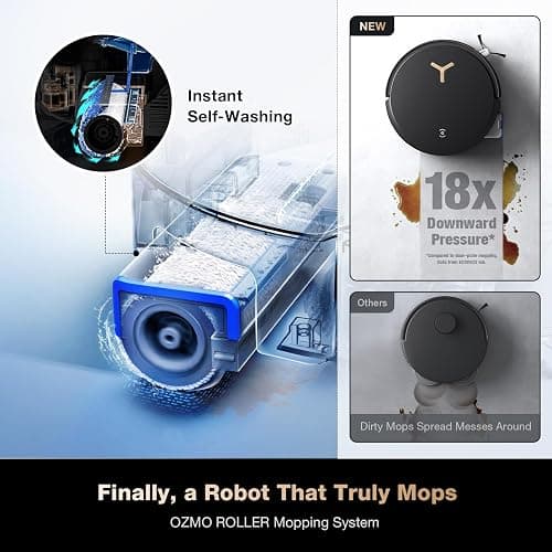 ECOVACS DEEBOT X8 PRO OMNI Robot Vacuum and Mop, 18000Pa, OZMO ROLLER Instant Self-Washing Mopping, 167℉ Hot Water Mop Washing, Auto Cleaning Solution Adding, Hot Air-Drying, Self-Emptying, Black thumbnail 2