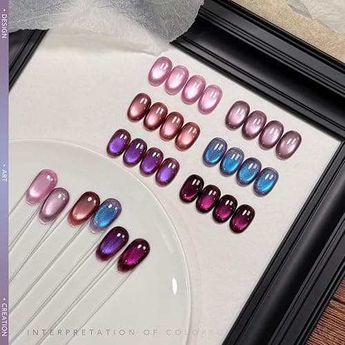 GAOY Aurora Purple Cat Eye Gel Nail Polish Set with Magnet, 6 Colors UV Gel | Translucent Iridescent Velvet Orchid Violet Berry, Holographic Glitter Shimmer, UV Cure, Soak Off, Salon & DIY Nail Art thumbnail 6