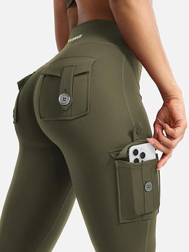 YEOREO CoreFlex Women Workout Flare Leggings with Pockets Hidden Scrunch High Waisted Cargo Gym Yoga No Front Seam Leggings thumbnail 2