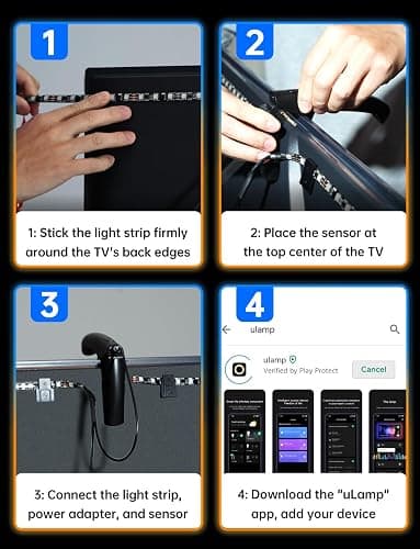 FFJ TV LED Backlight with Sensor, 14.7ft Cuttable RGB Lights That Change with TV for 55-65 Inch Screen and PC Monitor, Smart App Control, Game & Music Sync Color Changing Light thumbnail 8