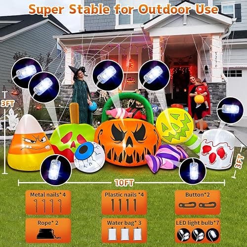 10 FT Halloween Inflatable Blow up Outdoor Decorations Pumpkin Ghost Combo, Halloween Decorations Outdoor Inflatable Bow Up Pumpkin Decoration Outdoor with LED Inflatable Halloween for Yard Garden thumbnail 4