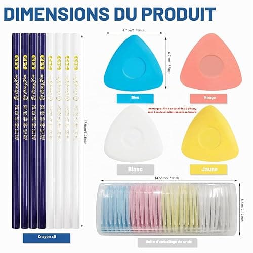 38 Pièces Craie Couture, Craie Couture Tissu + Crayon Coudre, Crayon Craie Couture Tissu Effacable, Convient à Tous Types de Tissus/Cuirs/Coutures et Autres Travaux Manuels | Crayon Craie Couture Tissu Effacable, Convient à Tous Types de Tissus/Cuirs/Coutures et Autres Travaux Manuels thumbnail 2