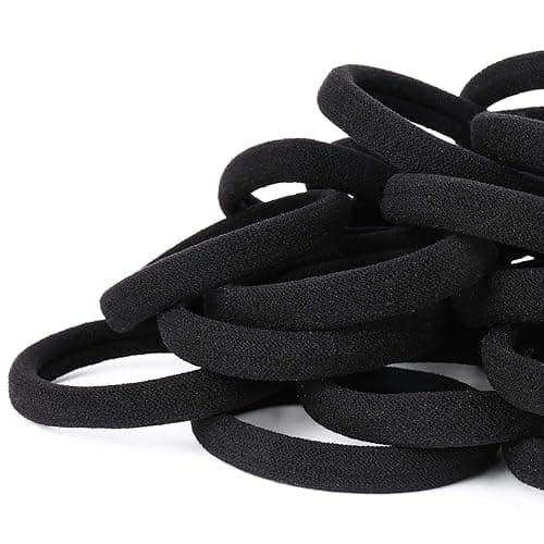 50PCS Black Hair Ties for Women, Cotton Seamless Hair Bands, Elastic Ponytail Holders, No Damage for Thick Hair, 2 Inch in Diameter, by Qarwayoc - Black
