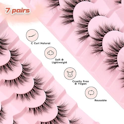 Lashes Natural Cat Eye Lashes Wispy Eyelashes 15mm False Eyelashes Wispy Lash Strips 3D Volume Fake Eyelash Thin Cotton Band Soft Eye Lash Pack 7 Pairs Siligli thumbnail 7