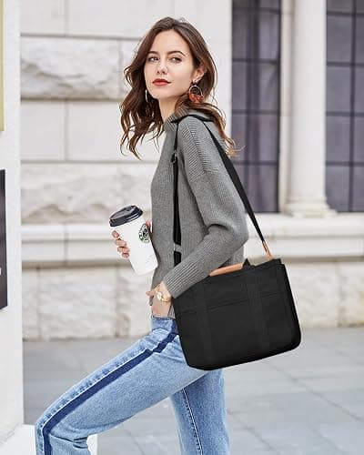 Canvas Tote Bag with Multi-Pocket for Women Large Crossbody Shoulder Handbag Everything Tote Bag with Compartments thumbnail 2