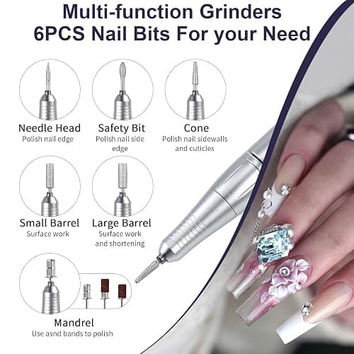 45000RPM Electric Machine Set With LCD Screen File Machine For Acrylic Gels Nails Manicures (White) thumbnail 3