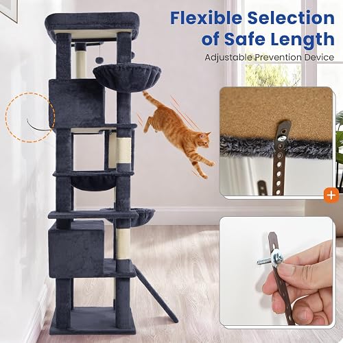 ABCPET Cat Tree 82 in Multi-Level Cat Tower for Indoor Cats, Heavy Duty Large Cat Tree with Sisal Scratching Posts, Hammock, 2 Perches, 2 Condos, 2 Hanging Baskets, Beige thumbnail 8