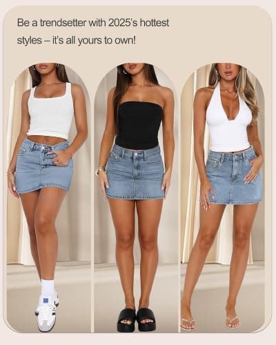 MONCCIZA Women’s Denim Jean Skirt Mini Y2K Low Waisted Casual Cute Skirts with Pockets thumbnail 4