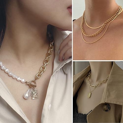 IFKM Gold Plated Jewelry Set for Women,14k Gold Plated Multi Layer Necklaces Stackable Bangle Bracelets Stackable Knuckle Rings Hoop Earrings Set Anniversary Trendy Elegance Charms Anniversary Birthday Jewelry Gift thumbnail 3
