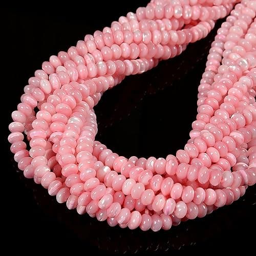 JM Design 4x6mm Pink Mother of Pearl MOP Shell Smooth Rondelle Bracelet Beads for Jewelry Making Crafts - Image 1