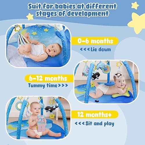 Dr.Rapeti 31x31inch Baby Play Mat, Activity Baby Play Gym with Arch, Playmats & Floor Gyms, Detachable Mirror and Squeaky Soft Set, Thick Non-Toxic Playmats thumbnail 5