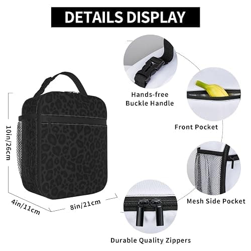 DORKEIXIA Black Leopard Cheetah Print Animal Skin Print Insulated Lunch Bag Portable Reusable Zipper Lunch Box For Men Women Work Picnic Travel Camping thumbnail 3