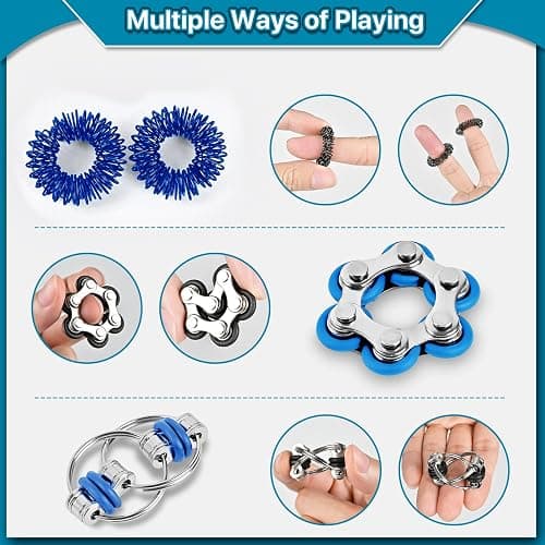Dr.Kbder Fidget Toys Adults Pack 6Pcs, EDC Fidgeting Game for Kids Teen Cool Mini Gadget Desk Toys Figette Spinner Figits Rings Classroom ADHD Stress Anxiety Relief Toy Unique Gift for Boys Girls-Blue thumbnail 3