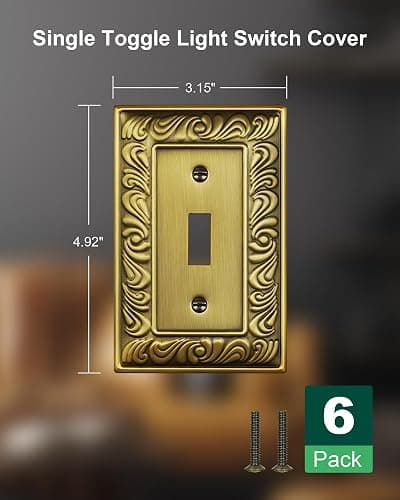 treewell 6-Pack Single Toggle Light Switch Cover Plate, Paisley Pattern Decorative Switch Plate Covers, Antique Brass 1 Gang Metal Wall Plate, Corrosion Resistant - 1 Toggle 6PK thumbnail 2