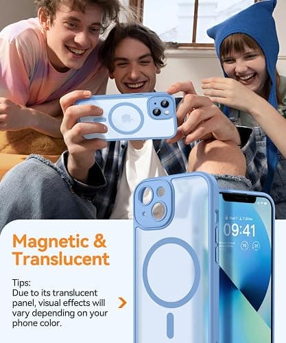 CANSHN Magnetic for iPhone 13 Mini Case, Upgraded [Full Camera Protection] [Compatible with Magsafe] [Translucent Matte] Shockproof Protective Phone Case for iPhone 13 Mini 5.4" - Light Blue thumbnail 3