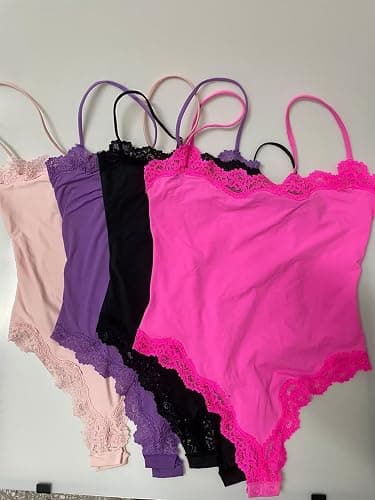 RUNOUTGK Womens Lace Bodysuit Sexy Adjustable Spaghetti Strap Cami Top Slimming Cute Dance Party Lounge Shapewear Romper thumbnail 2