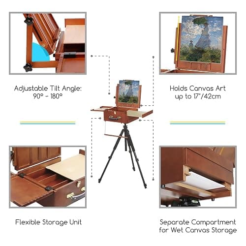 MEEDEN Artist Plein Air Easel: Portable Tabletop Easel with Aluminum Tripod | French Art Easel with Nylon Carry Bag, Tripod Easel Stand for Displaying Outdoor Travel Painting, Walnut thumbnail 5