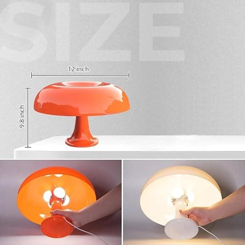 Anykonio Orange Mushroom Lamp, Mid Century Modern Table Lamp for Bedroom, Minimalist Mushroom Decor Bedside Small Lamps, 2700K(Bulb Included, Plug Powered) thumbnail 7