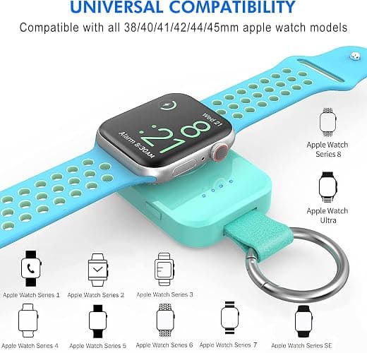 i.VALUX Portable Travel Charger for Apple Watch 11/10/9/8/7/6/5/4/3/2/SE/Ultra,49/41/45/44/42/40/38mm,Compact Wireless iwatch Charger Magnetic 1000mAh Power Bank Charging Cable Keychain Accessories thumbnail 2