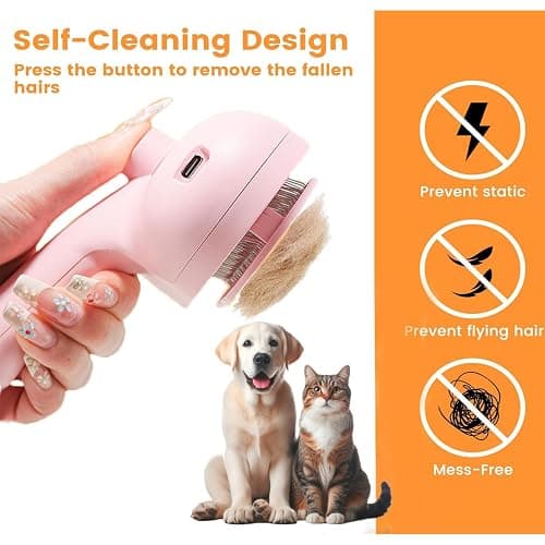 Cat Steam Brush with Release Button, 3-in-1 Steam Grooming Brush for Shedding, Hair Removal tool for Dogs & Cats, Self Cleaning Spray Comb with Mist for Long Haired Pets thumbnail 2