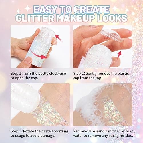 DAGEDA Blue Body Glitter Stick,Sparkly Hair Face Glitter Makeup for Women Rave Outfit Accessories,Holographic Mermaid Glitters Face Paint Stick for Women Halloween Makeup 1.12 oz thumbnail 6