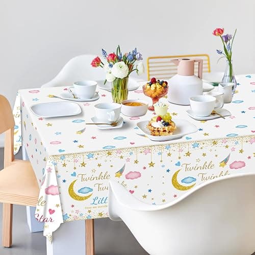 Oigco 3 Packs Twinkle Twinkle Little Star Gender Reveal Party Decorations Tablecloths，Pink Blue Little Star Gender Reveal Tablecloth for Baby Shower Supplies Girls or Boys Theme Party 54" x 108" - Twinkle - 1 thumbnail 2
