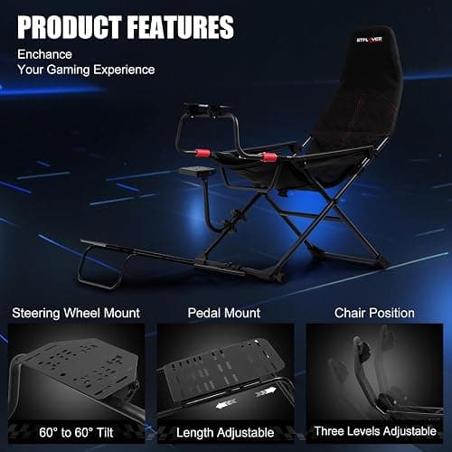 GTPLAYER Sim Racing Cockpit Foldable & Adjustable for High Performance Sim Racing Compact & Flexible Supports All Steering Wheels & Pedals for PC Wheel and Pedals Not Included, Red thumbnail 8