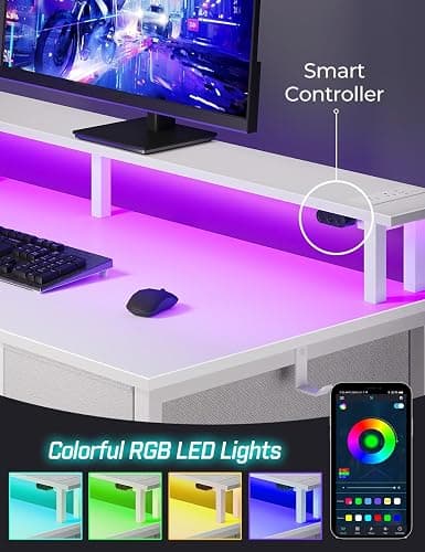 Seventable Computer Desk with Power Outlets & LED Light, 39 inch Home Office Desk with 5 Drawers, Writing Desk with Monitor Stand, Work Desk for Home Office, White thumbnail 5
