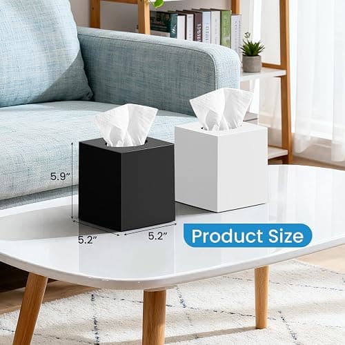 2 Pack Tissue Box Cover Black, Square Acrylic Tissue Holder, Decorative Facial Tissue Box Vessel Cube Paper Organizer Dispenser for Bathroom Office, Night Stand, Desk, Car, Vanity, Countertops thumbnail 3