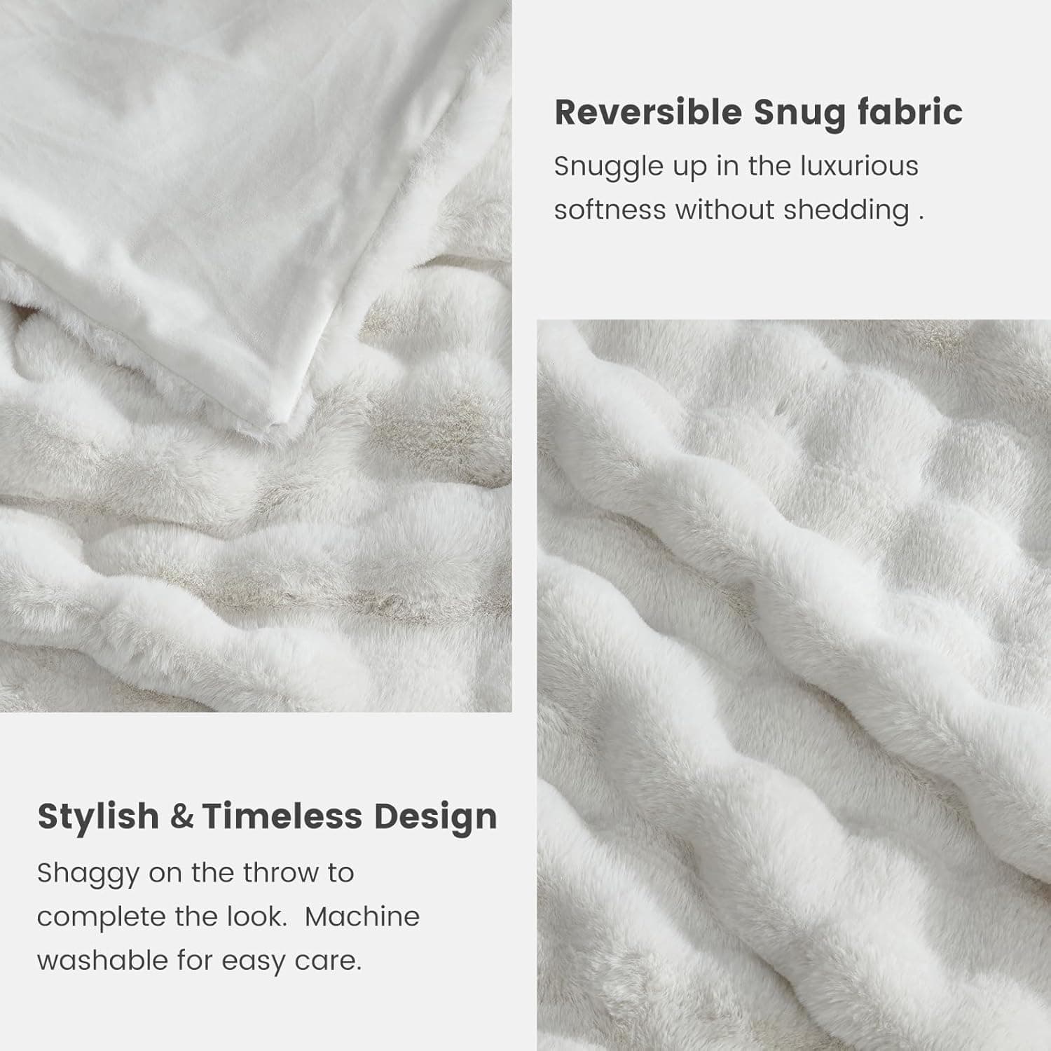 TARODEA Faux Fur Throw Blanket for Couch, Fuzzy Soft Plush Thick Bubble Blanket for Sofa Bedroom Living Room (Cream White, 130x160 cm) thumbnail 7