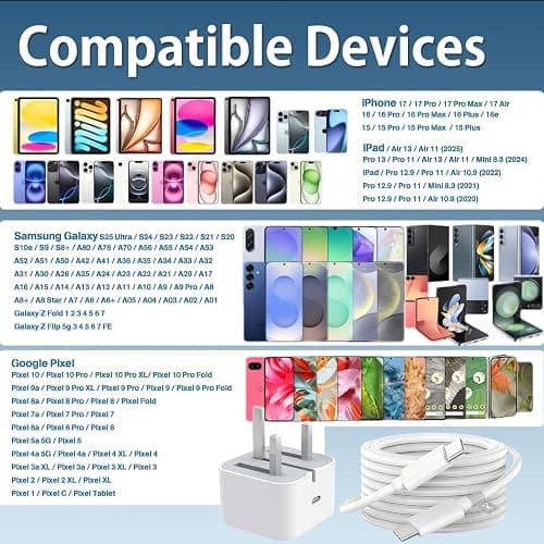 USB C Charger Cable 2M Type C to Type C iPhone USBC Plug UK 20W USB-C Power Adapter Compatible for iPhone 16 Pro Max 17 Air 15 Plus, iPad Air Pro, Samsung Charger Cable Fast Charge Galaxy S25 A17 A16 thumbnail 4