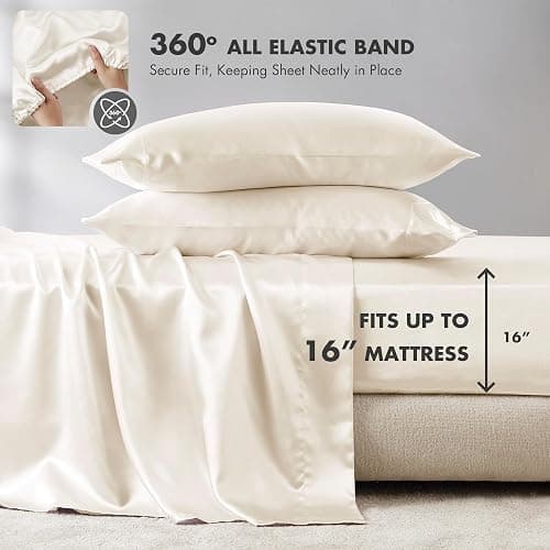 Madison Park Essentials Polyester Satin 6 Piece Sheet Set with Ivory MPE20-904, Queen thumbnail 5