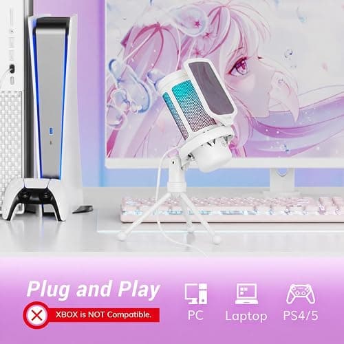 TONOR Gaming Microphone, RGB PC Microphone, Cardioid Condenser USB Mic with Adjustable Light Modes & Brightness, Quick Mute, Gain Control, for LiveStreaming, Recording, PS4/5, Mac, TC310 White thumbnail 6
