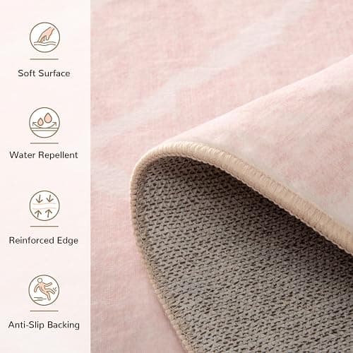 Area Rug 5x7 Rug Machine Washable Non-Slip Low Pile Print Pattern Western Rug for Living Room Bedroom Entryway Tribal Series -Light Pink/Cream thumbnail 4