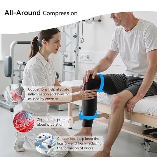 Copper Leg Compression Sleeve for Men & Women [360° Full Compression & Copper Infused] Knee Stabilizer Brace for Meniscus Tear, ACL, MCL, Arthritis & Joint Pain Relief, Calf & Thigh Support for Running thumbnail 2