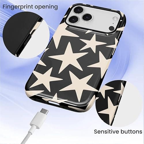 ilikediy for iPhone 17 Pro Case, Cute Cool Star Black Hybrid 2 Layer Hard Shell Silicone Protective Pattern Design Case thumbnail 5