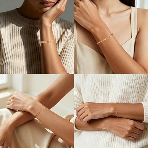 15PCS Gold Bracelets for Women Dainty Bracelets Stack Set Trendy Gold Stackable Cuban Link Paperclip Chain Bracelet Pack Adjustable Jewelry Set for Gifts thumbnail 6