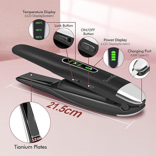 SUNMAY Voga Plancha Pelo Inalambrica 2 en 1, Plancha de Pelo y Rizador de Titanio Portátil, Mini Plancha Pelo Viaje USB 5000 mAh, 3 Niveles de Temperatura, Calentamiento Rápido (Negro) thumbnail 7