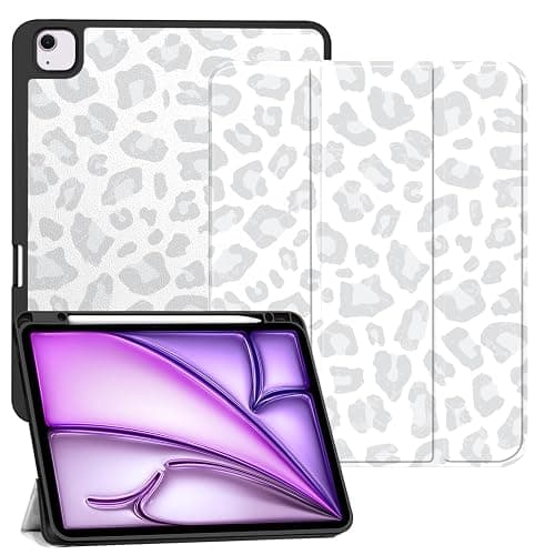Deokke Compatible with iPad Air 13 Inch M3 2025/M2 2024 Case with Pencil Holder TPU Back Case Auto Sleep/Wake Cover with iPad Pencil Charging Cute Women Men Girls-Gray White Leopard Cheetah - Image 1