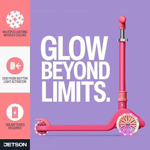 Jetson 3-Wheel Light-Up Kick Scooter, Lights on Stem & Wheels, Height Adjustable Handlebar, Rear Brake, Foldable, Ages 3+ thumbnail 6