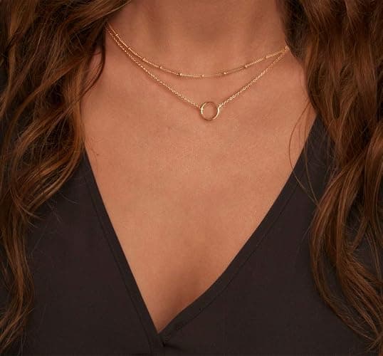 MEVECCO Layered Heart Necklace Pendant Handmade 18k Gold Plated Dainty Gold Choker Arrow Bar Layering Long Necklace for Women thumbnail 4